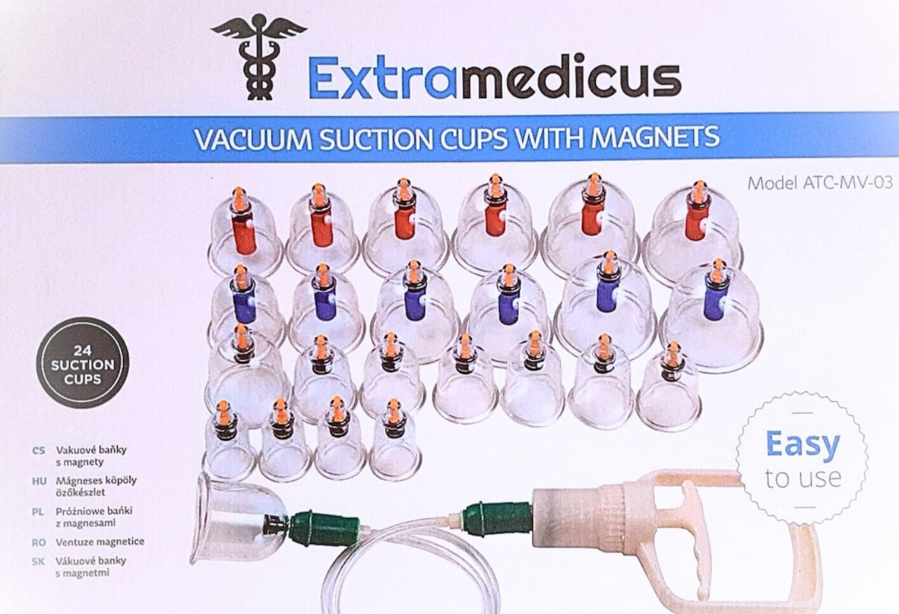 Set 24 ventuze de masaj terapeutic cu vacuum, magnetoterapie, acupresura EXTRAMEDICUS